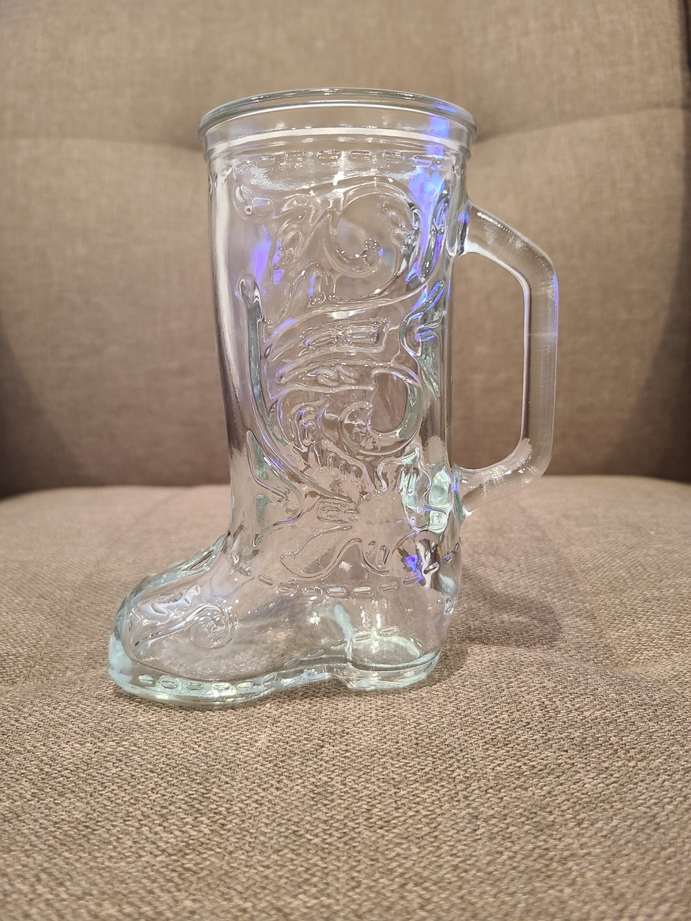 Vintage clear glass cowboy boot mug
